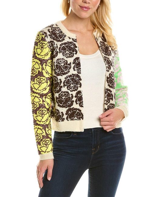 Tory Burch Natural Sequined Rose Cardigan