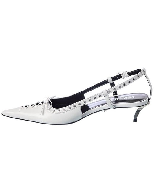 Versace White Laced Pin-Point Leather Slingback Pump