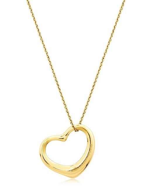 Tiffany & Co Metallic Elsa Peretti 18K Open Heart Pendant Necklace (Authentic Pre- Owned)