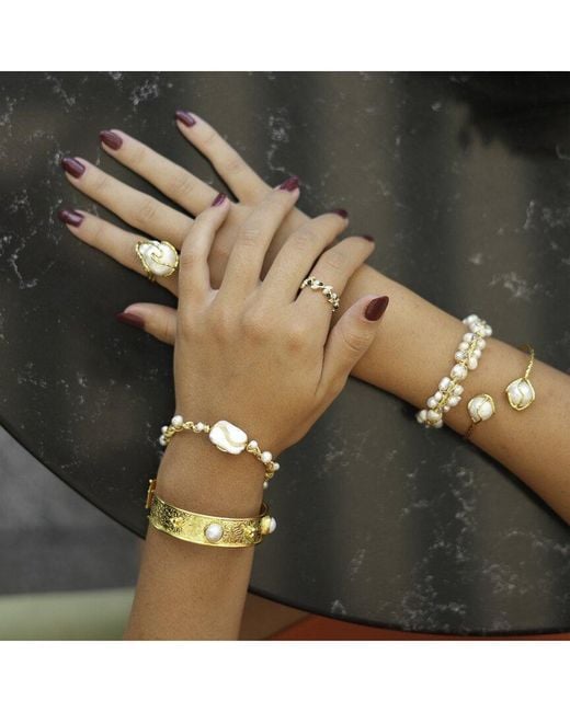 Ebru Jewelry Metallic Pearl Collection Plated 0.3In Pearl Cuff Bracelet