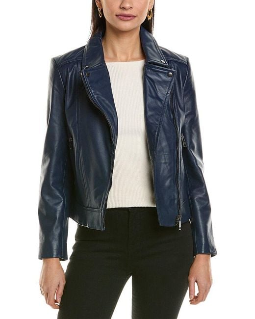 Ted Baker Blue Fitted Leather Biker Jacket