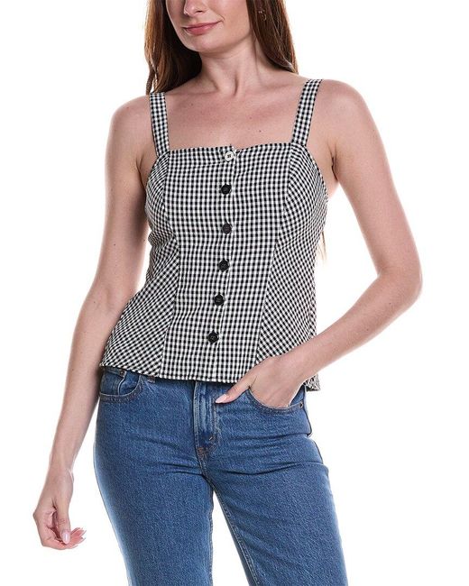 Vince Camuto Blue Button Front Fitted Tank Top