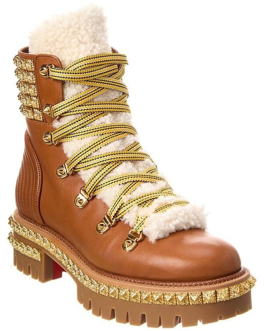 Christian Louboutin Brown Yeti Donna Leather & Shearling Bootie