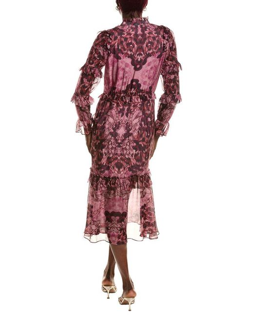 Marchesa Red Silk-Blend Midi Dress