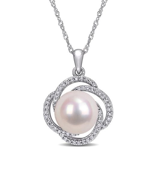 Pearls Metallic 14k 0.24 Ct. Tw. Diamond & 10-10.5mm Freshwater Pearl Swirl Pendant Necklace