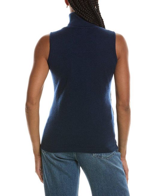 Forte Blue Basic Sleeveless Turtleneck 100% Cashmere Sweater