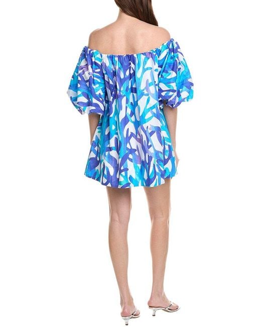 MILLY Blue Jamie Under The Sea Cotton Voile Mini Dress