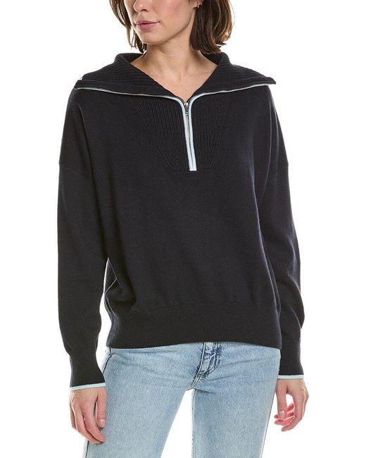 Brodie Cashmere Black Tipped 1/2-Zip Cashmere-Blend Pullover