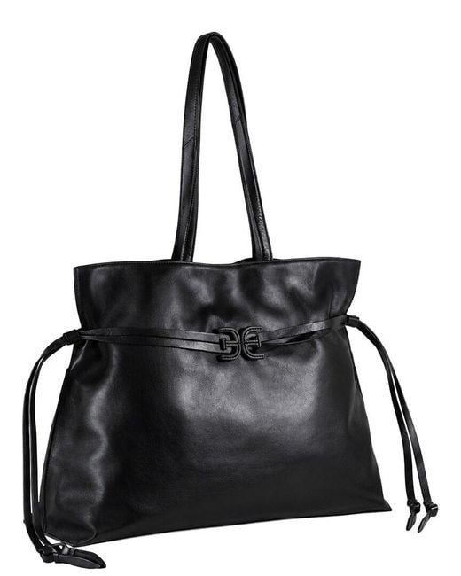 Sam Edelman Black Poppy Lambskin Large Drawstring Tote