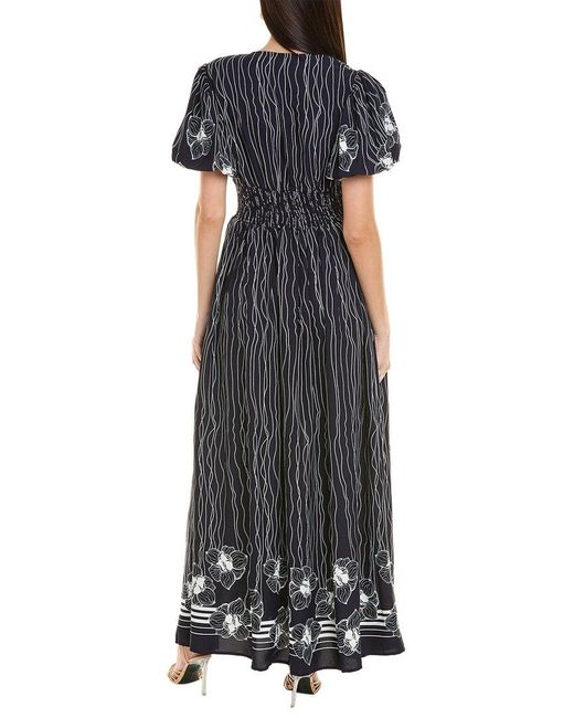 Gracia Black Lines & Flower Print V-wrap Maxi Dress