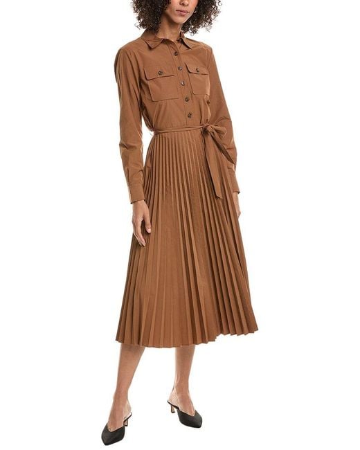 10 Crosby Derek Lam Brown Kenza Pleated Midi Dress