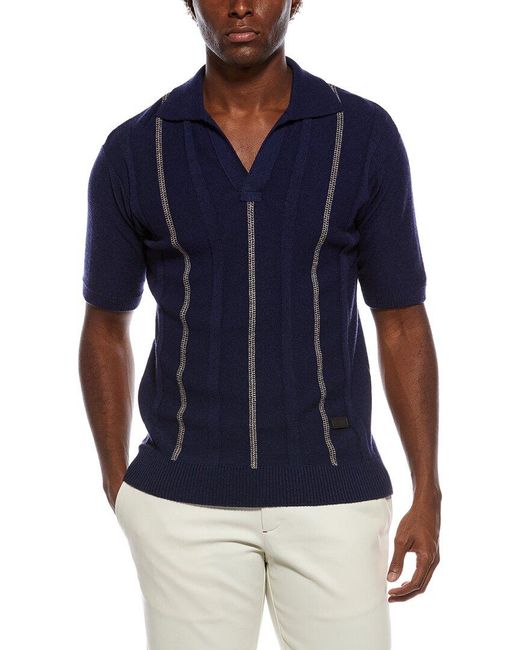 Isaia Blue Cashmere-Blend Polo Sweater for men