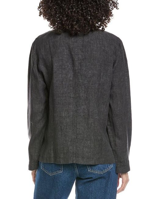 Eileen Fisher Black High Collar Linen Jacket