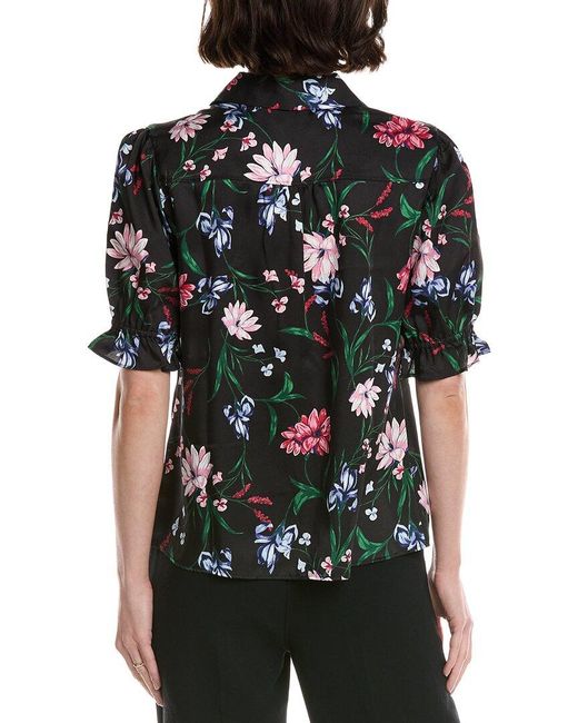 Cece Black Button-Down Collared Top