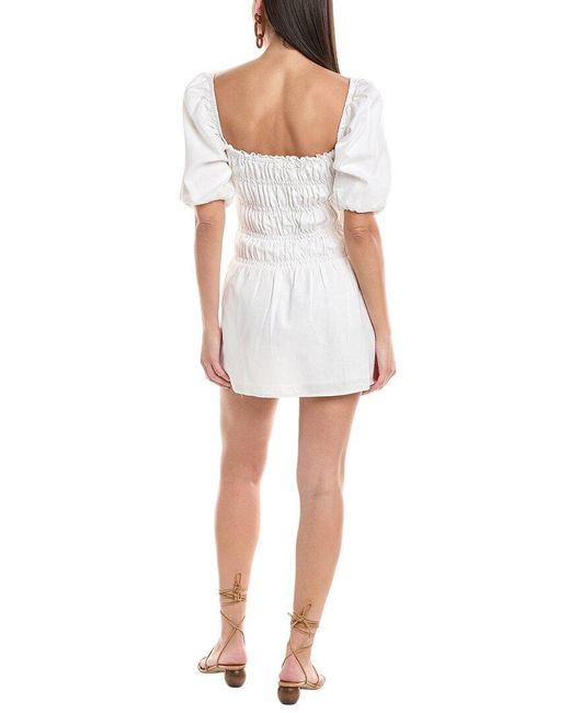Onia White Air Smocked Linen-Blend Mini Dress