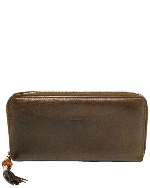 Gucci Brown Bamboo Tassel Leather Zip Around Wallet