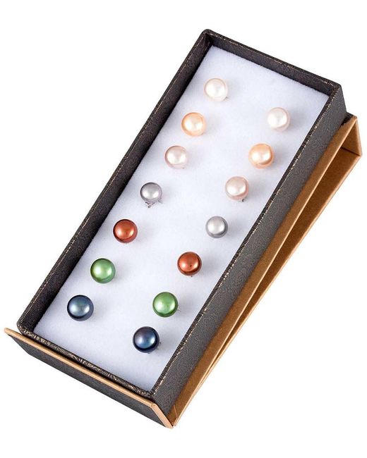 Splendid Multicolor Set Of 7 Pairs Silver 7-8mm Pearl Studs
