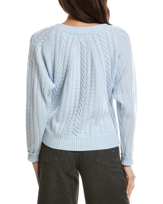 Forte Blue Diagonal Cable V-Neck Cashmere Sweater