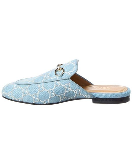 Gucci Blue Giglio Princetown Canvas & Leather Mule