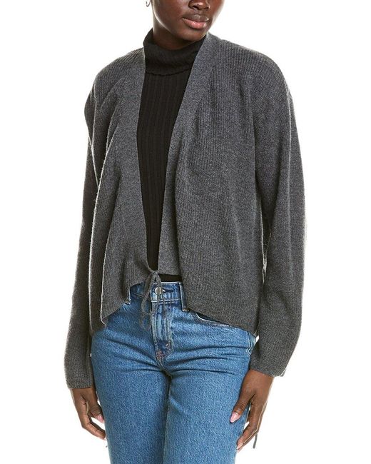 Brodie Cashmere Gray Wool & Cashmere-Blend Ribbed Wrap Cardigan