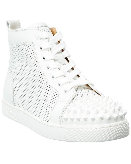 Christian Louboutin White Lou Spikes Leather High-top Sneaker