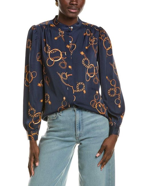 Tahari Blue Button Down Blouse