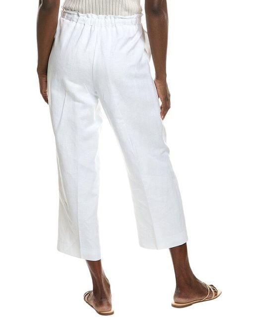 Anne Klein White Drawstring Wide Leg Crop Linen-Blend Pant