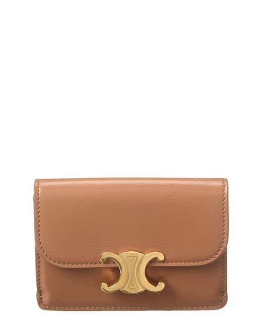 Céline Brown Triomphe Flap Leather Card Case