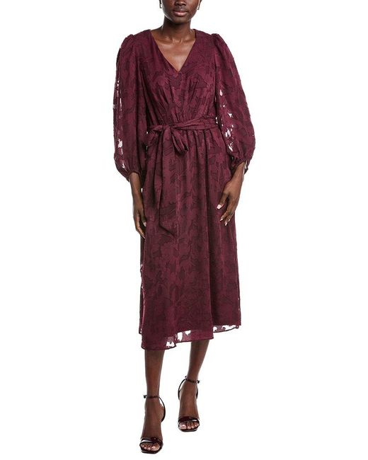 Anne Klein Red Floral Clip Midi Dress