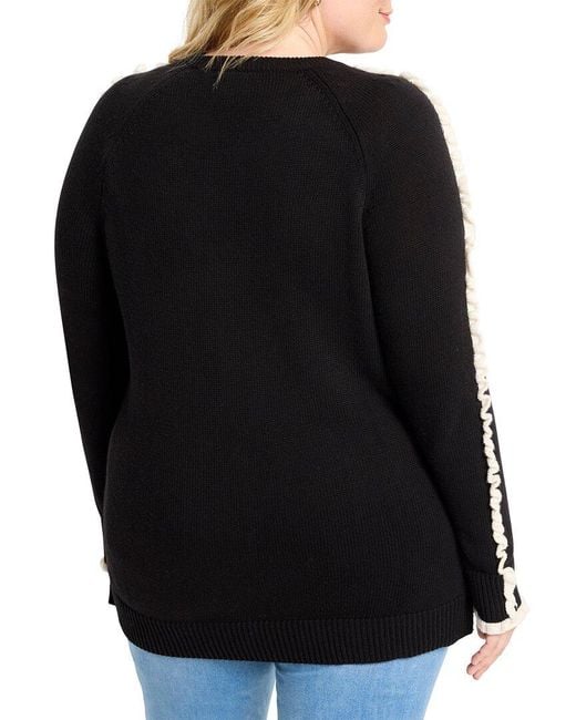 NIC+ZOE Black Plus Ruffled Down Sweater