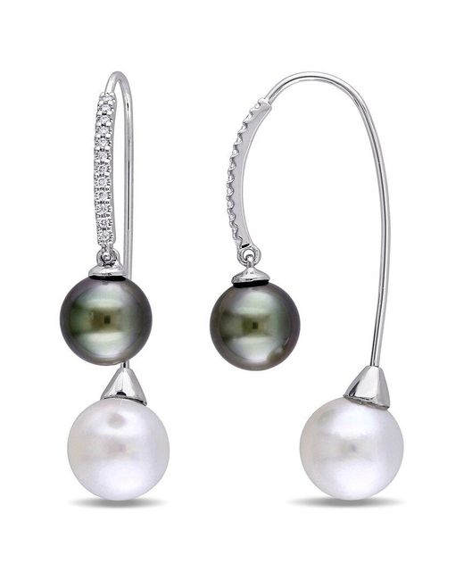 Pearls White 14k 0.14 Ct. Tw. Diamond 9-9.5mm Pearl Threader Earrings
