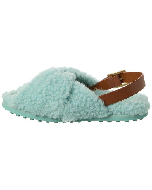 Tod's Blue Shearling & Leather Sandal