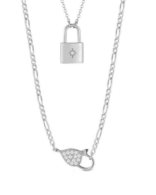 Glaze Jewelry White Silver Cz Padlock Necklace Set