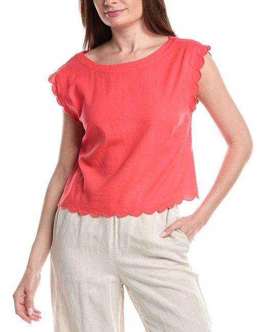 Ellen Tracy Red Scalloped Trim Top