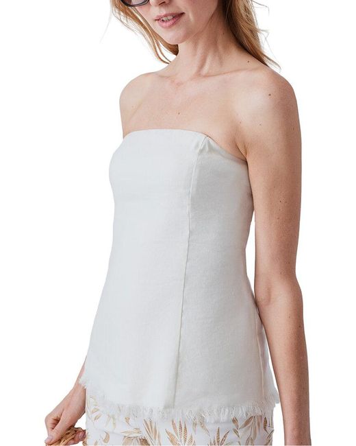 J.McLaughlin White Damari Linen-Blend Tube Top