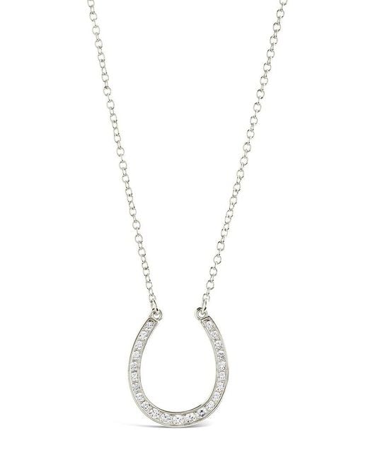 Sterling Forever White Rhodium Plated Horseshoe Pendant Necklace