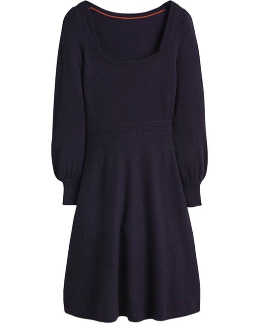 Boden Blue Square Neck Knit Wool & Alpaca-blend Dress