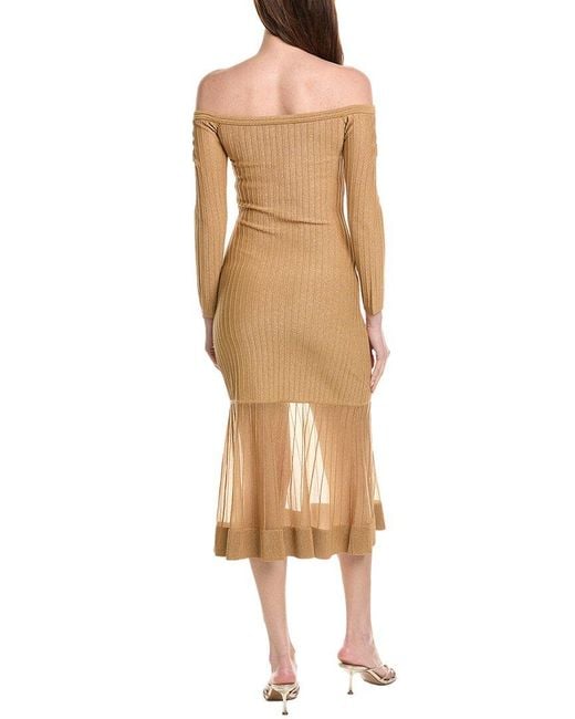 MILLY Natural Rudy Off The Shoulder Sheer Knit Midi Dress