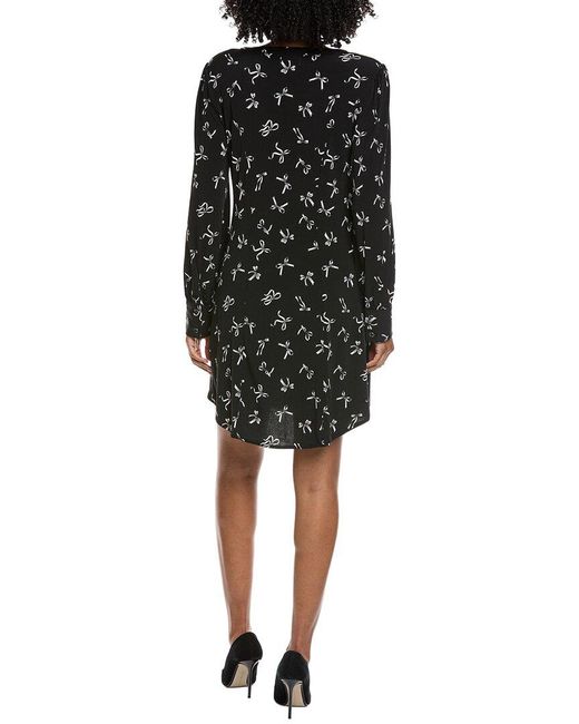 Cece Black V-Neck Button Front Shirred Shirtdress