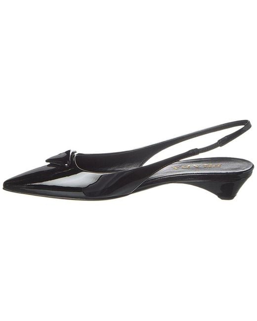 Prada Metallic Logo Patent Pointy-Toe Slingback Pump