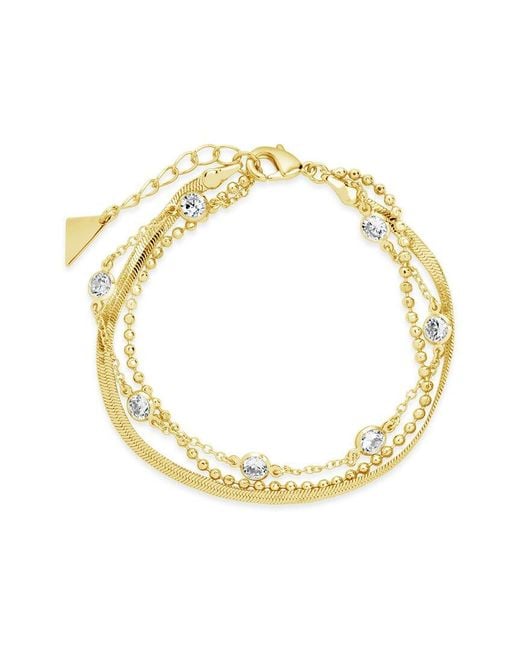 Sterling Forever Metallic 14k Plated Cz Layered Bracelet