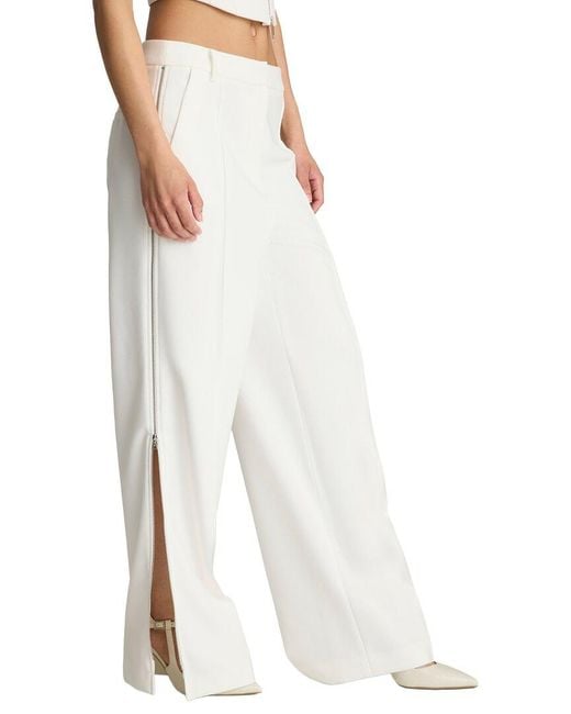 Kenneth Cole White High-Rise Fly Front Zipper Pintuck Wide Leg Pant