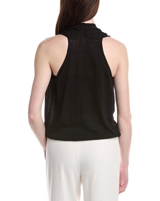 Max Studio Black Linen-Blend Drape Top
