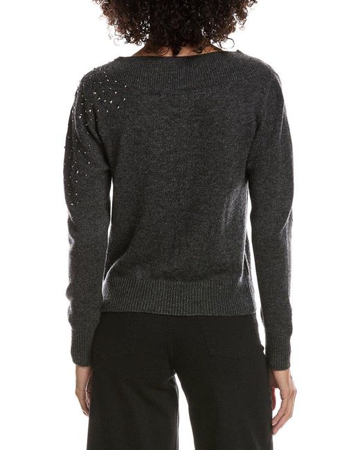 Forte Black Crystal Cluster Off Shoulder Wool & Cashmere-Blend Sweater