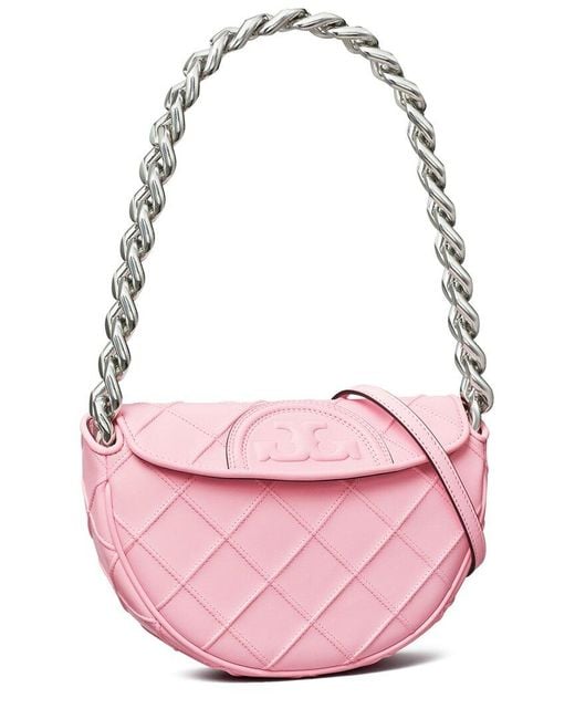 Tory Burch Pink Fleming Soft Mini Leather Crescent Bag
