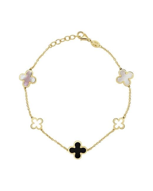 Italian Gold Metallic 14K Gemstone Station Chain Clover Bracelet
