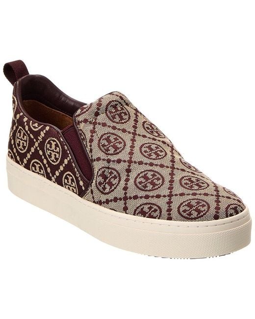 Tory Burch Brown T Monogram Canvas & Leather Slip-On Sneaker