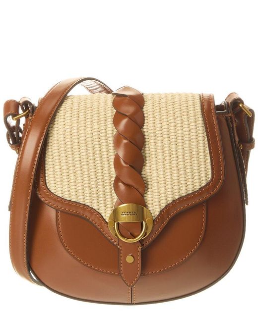 Isabel Marant Brown Altay Small Raffia & Leather Shoulder Bag