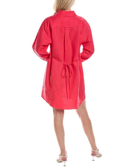 7 For All Mankind Red Scallop Linen-blend Shirtdress