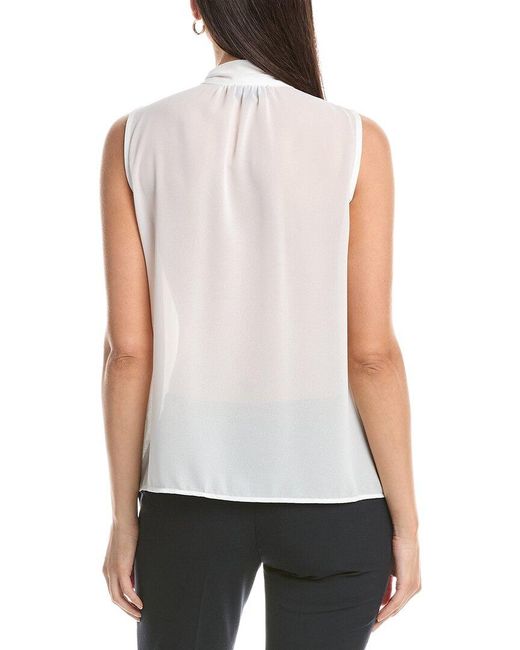 Tahari White Ruffle Scarf Neck Top